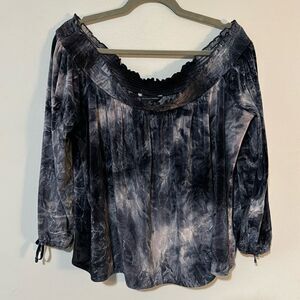 American Eagle Outfitters Blue Velour Tie Dye Off Shoulder Blouse XL